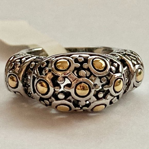 Two tone Art Deco Dome Cocktail Ring Size 5 Celtic Filigree Silver Gold Plated - Picture 9 of 9